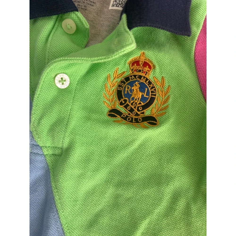Ralph Lauren Baby Boy Colorblock Crest Polo Romper 9M Multi‎ Color Short Sleeve